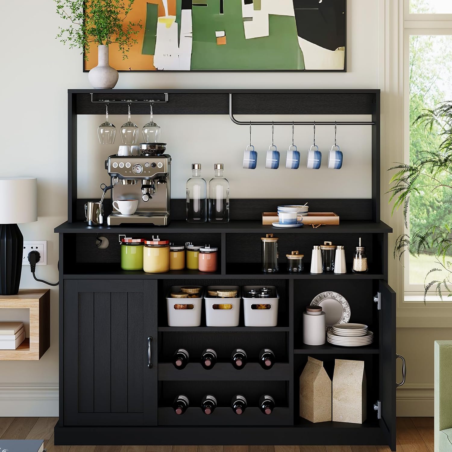 Home Bar And Cabinet - ตู้เก็บของสไตล์ฟาร์มเฮาส์ 47 นิ้ว พร้อมตะขอ 5 อัน