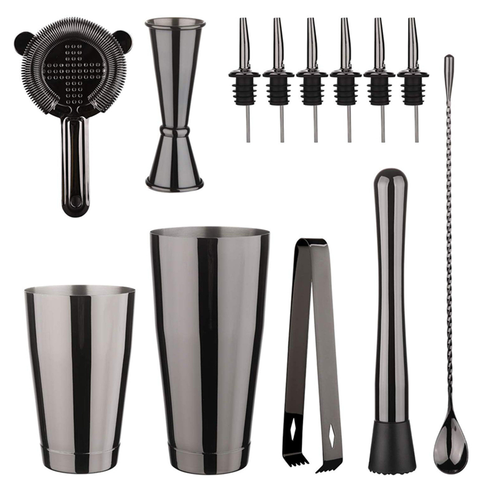 Boston Shaker Set - ชุดเครื่องมือบาร์สำหรับทำค็อกเทล: ชุดเชคเกอร์บอสตันแบบถ่วงน้ำหนัก 2 ชิ้น, ที่กรองค็อกเทล, จิกเกอร์,