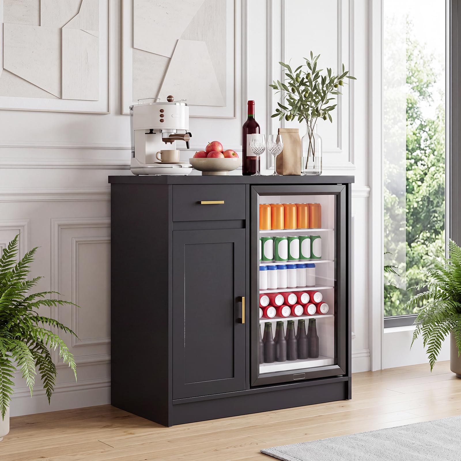 Home Bar And Cabinet - ตู้เก็บไวน์สไตล์ฟาร์มเฮาส์ขนาด 42 นิ้ว สำหรับตู้เย็นขนาดเล็ก 24 นิ้ว,