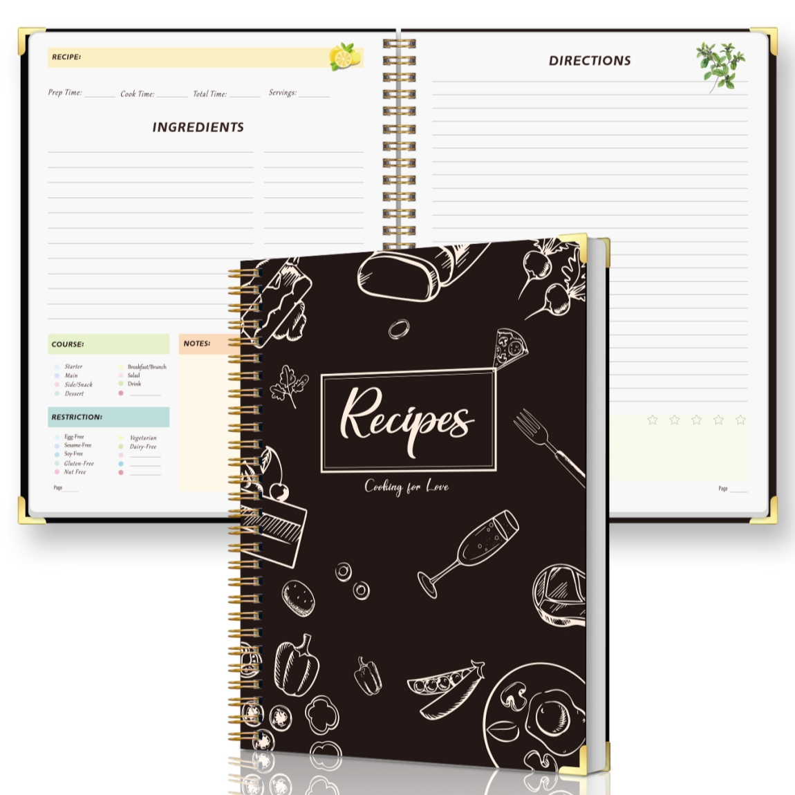 Cocktail Recipe Book - สมุดบันทึกสูตรอาหารแบบเข้าเล่มแบบสันเกลียว สมุดจัดระเบียบสูตรอาหารแบบเปล่าสำหรับสูตรอาหารครอบครัวและการวางแผนเมนูอาหาร