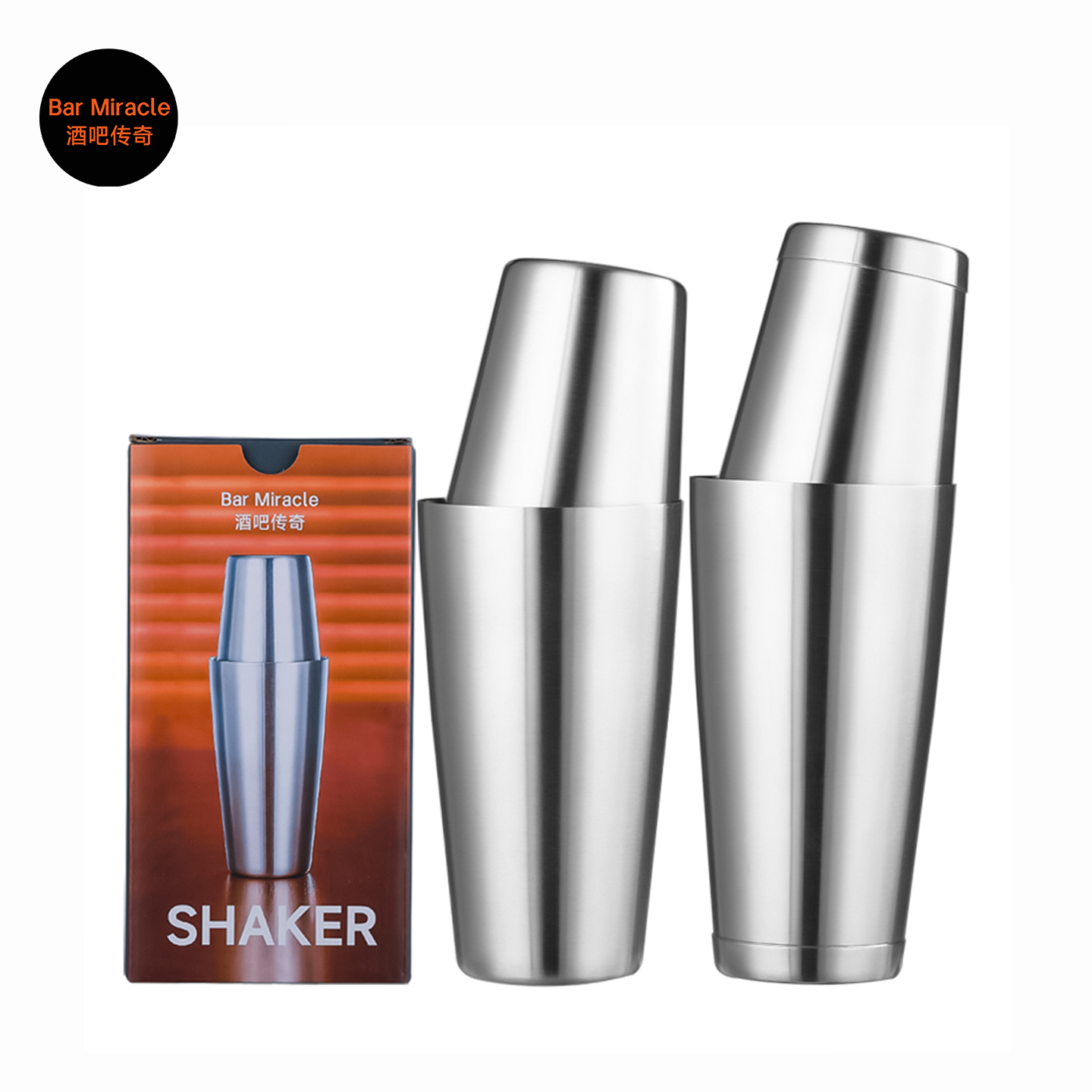 Boston Shaker Set - แก้วเชคเกอร์บอสตันสแตนเลสสตีล 304 ยี่ห้อบาร์มิราเคิล ขนาด 25 ออนซ์