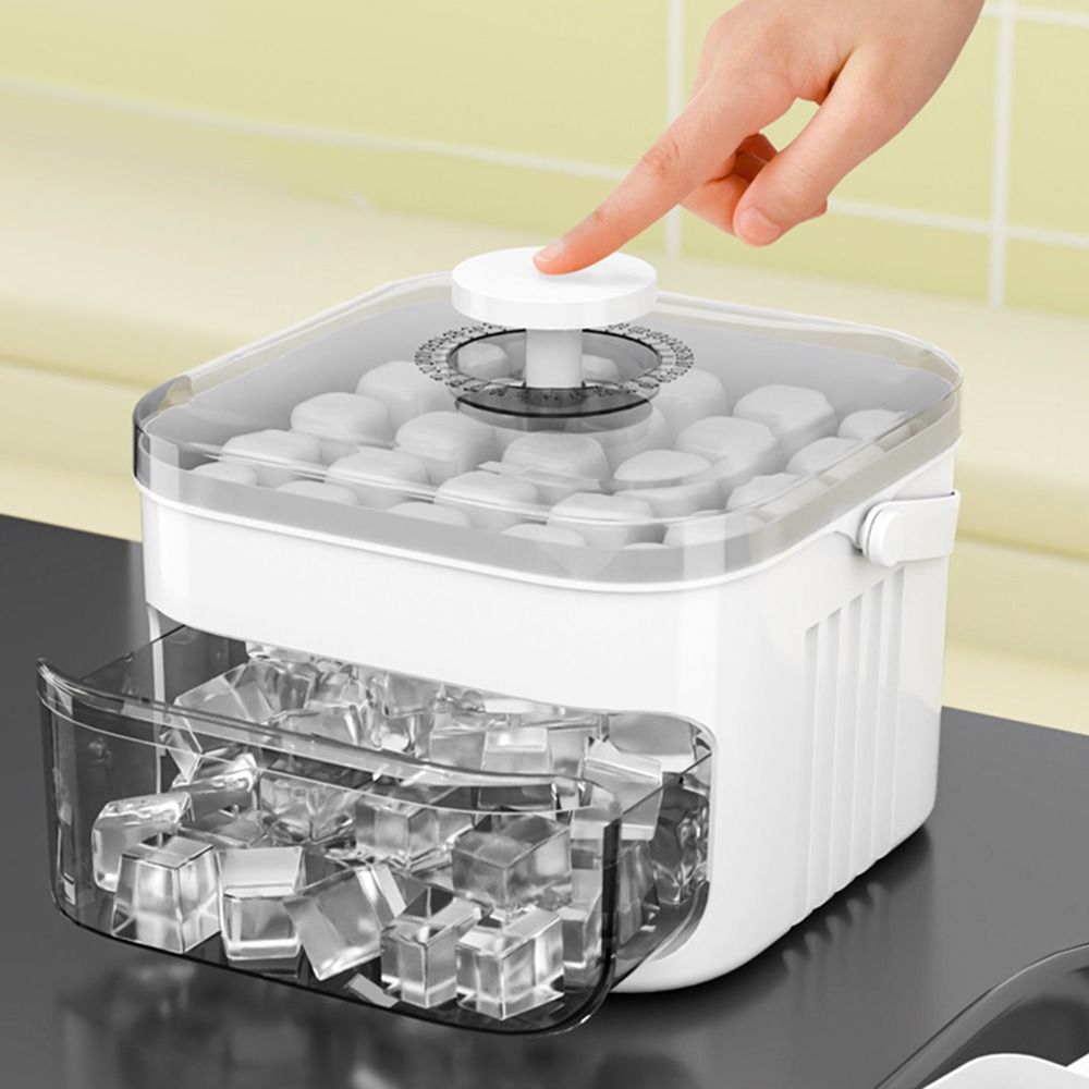 Ice Mold Sphere - เครื่องทําน้ําแข็ง 50 ก้อนพร้อมหมวกกดง่ายเครื่องทําน้ําแข็งสองชั้นตู้เย็นกล่องเก็บน้ําแข็งในครัวเรือนกล่องน้ําแข็ง