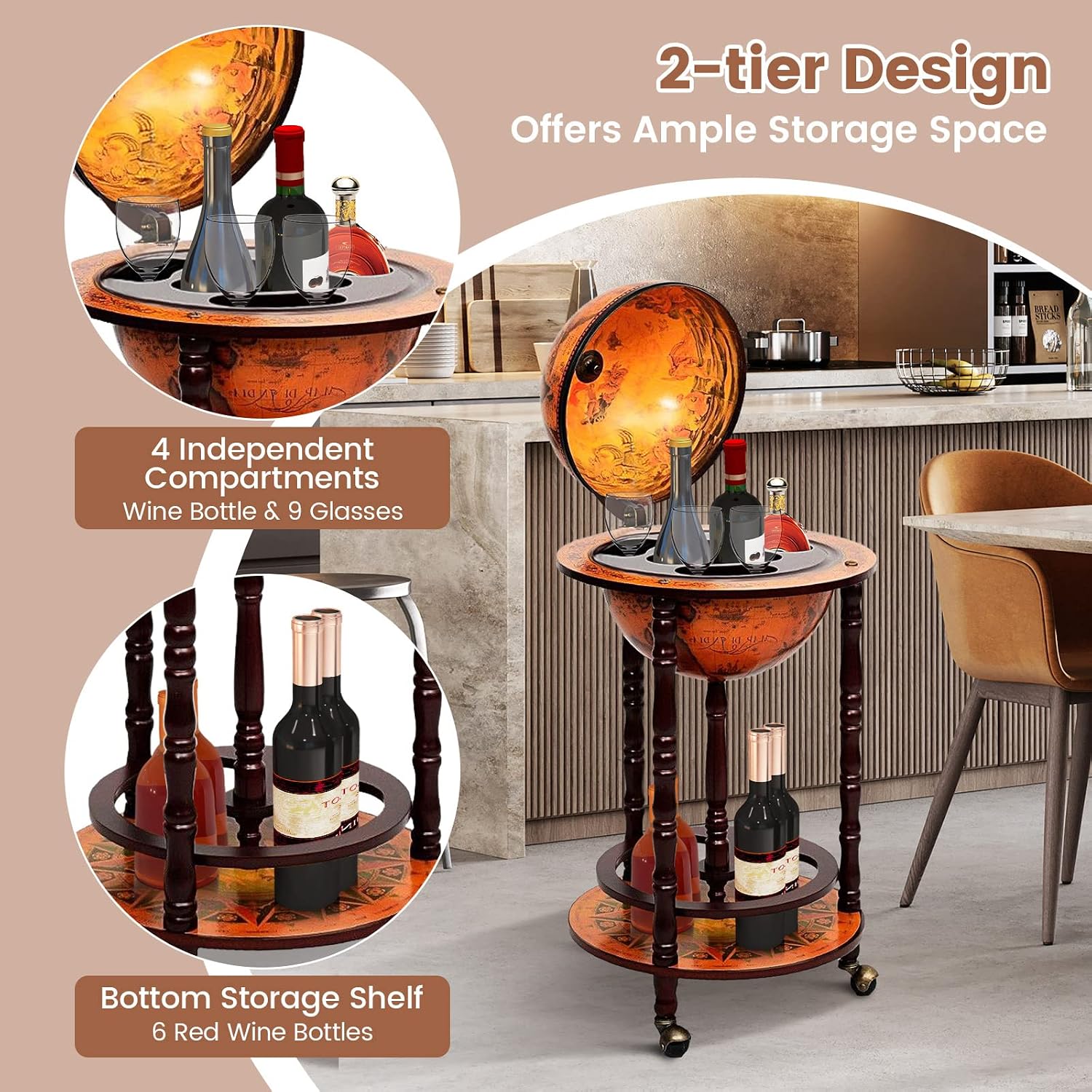 ตู้บาร์ทรงกลมพร้อมล้อเลื่อน ชั - Home Bar And Cabinet บทวิจารณ์และราคา