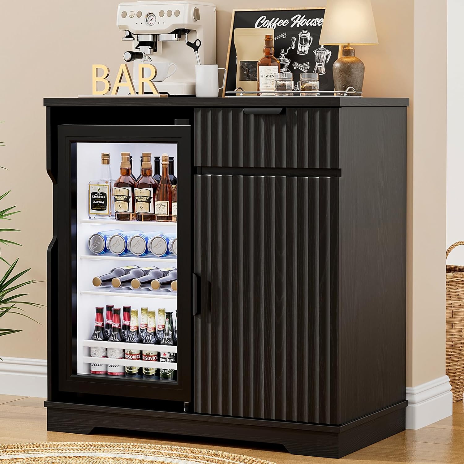 ตู้บาร์กาแฟแบบมีร่องพร้อมตู้เย - Home Bar And Cabinet บทวิจารณ์และราคา