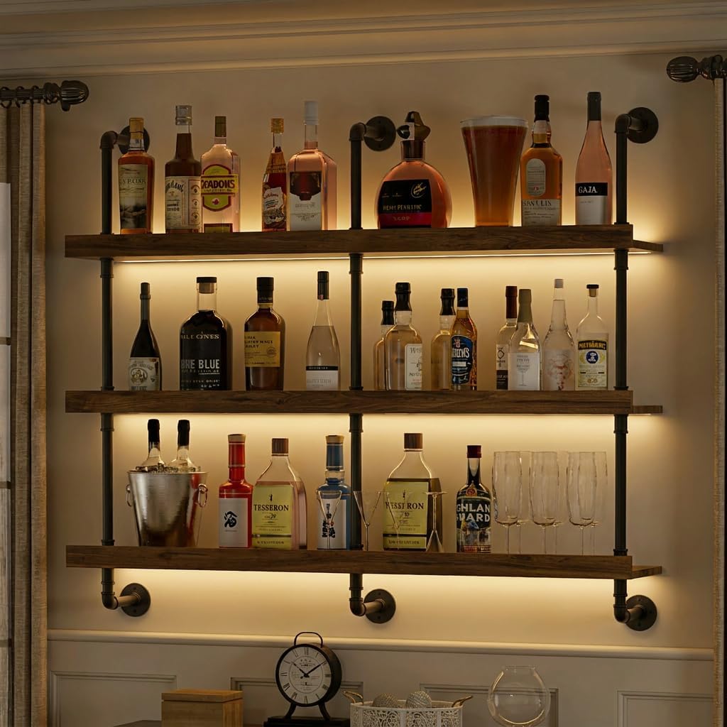 ชั้นวางไวน์ติดผนังพร้อมไฟ LED  - Home Bar Shelf บทวิจารณ์และราคา