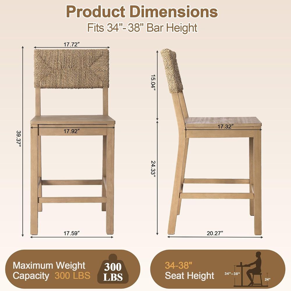 ชุดเก้าอี้บาร์พนักพิงหญ้าทะเลธ - Home Bar Stools บทวิจารณ์และราคา